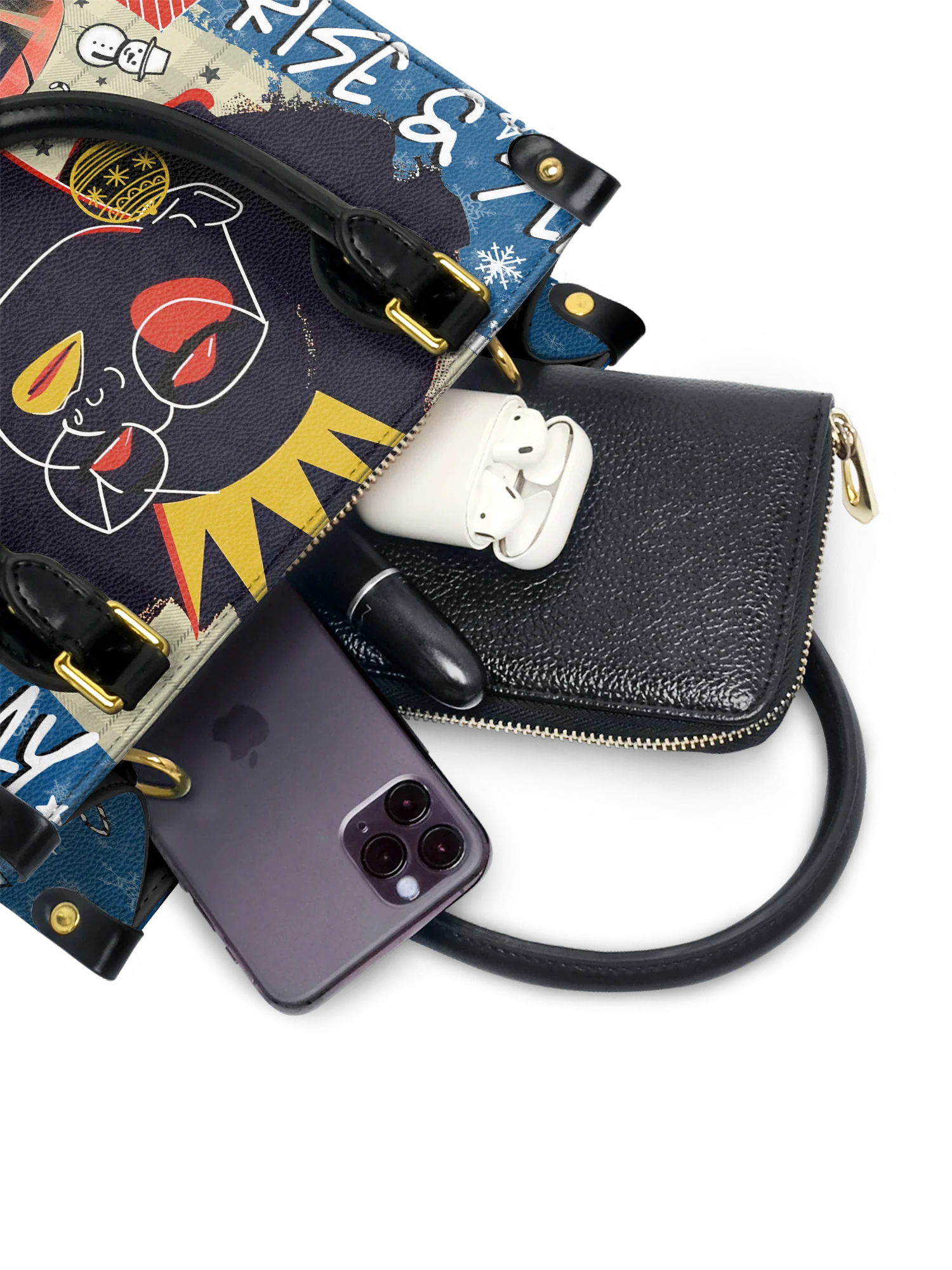 "Aina" Blueberry Snow Small Leather Handbag - Image 3