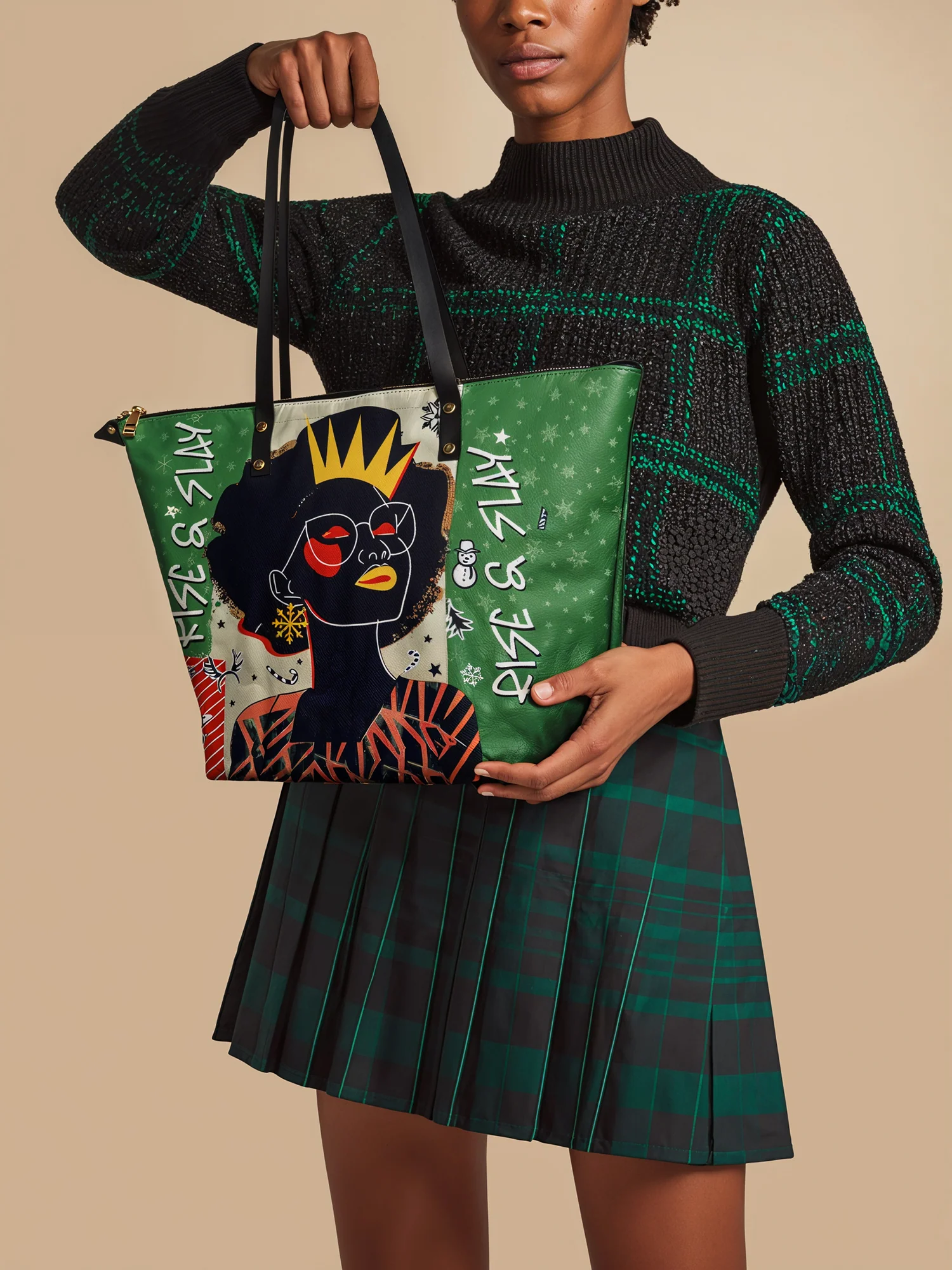 "Aina" Lime Pop Xmas Leather Tote Bag - Image 2