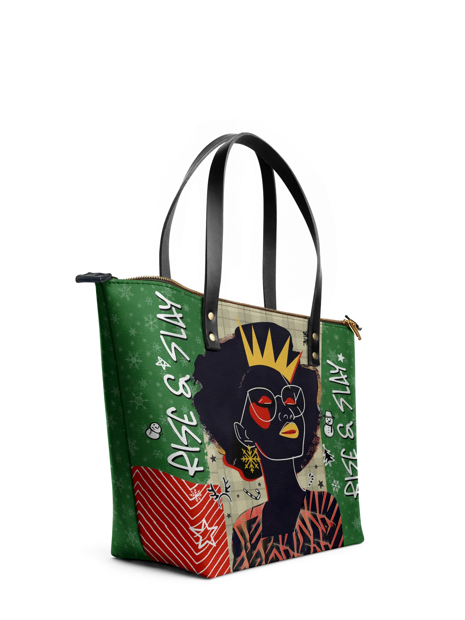 "Aina" Lime Pop Xmas Leather Tote Bag - Image 5