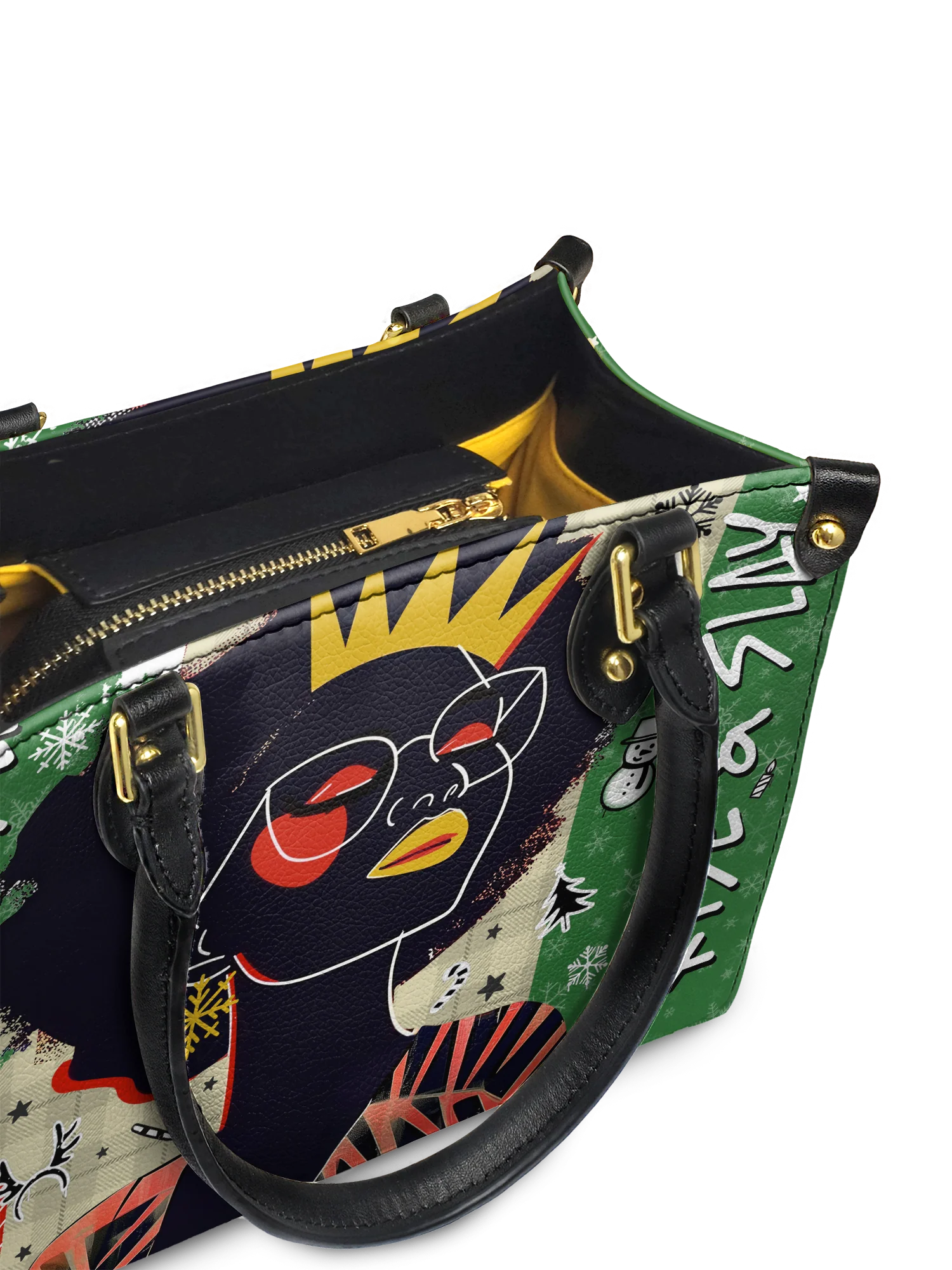 "Aina" Lime Pop Xmas Small Leather Handbag - Image 4