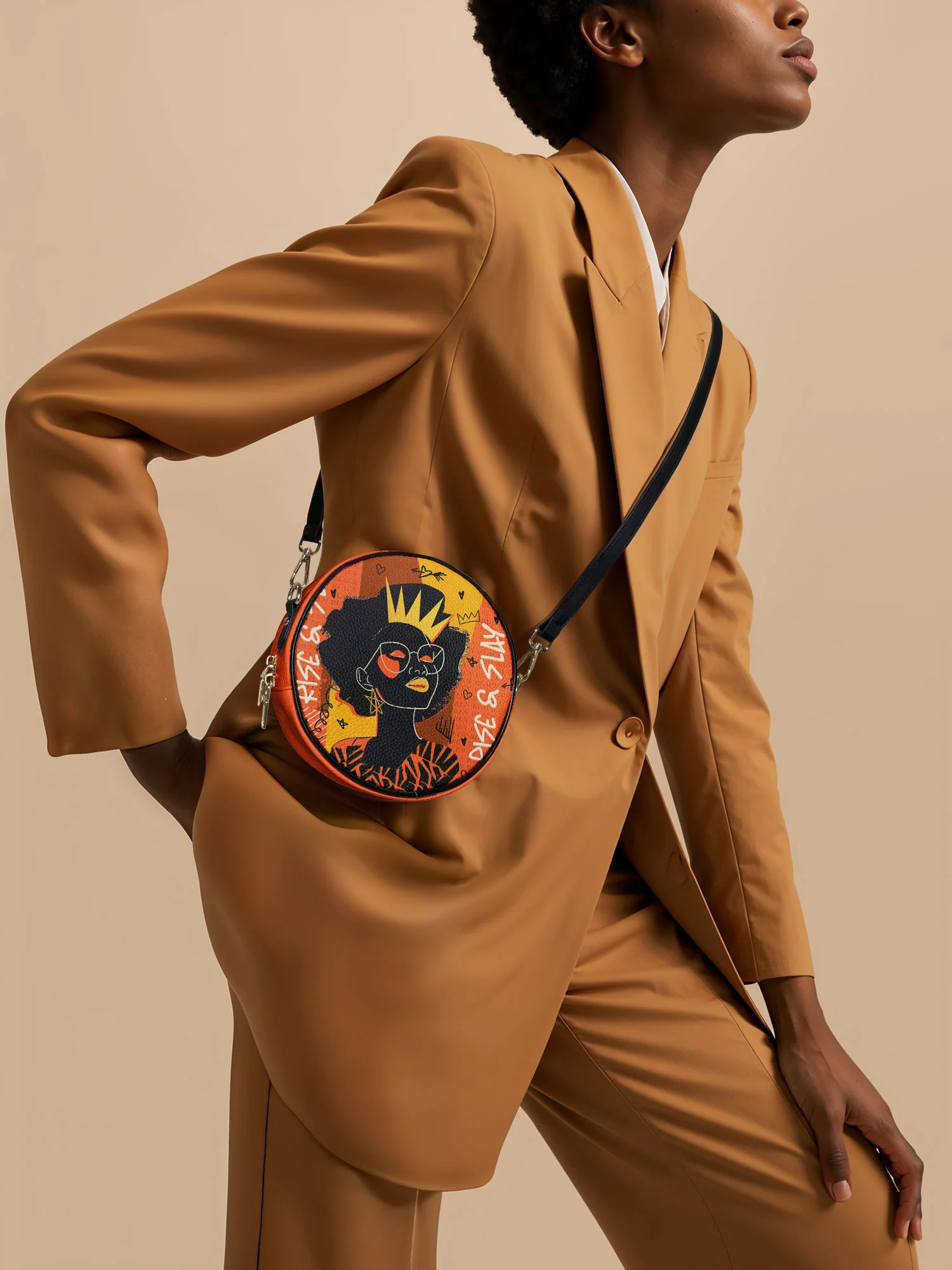 "Aina" Orange Sorbet Circle Crossbody Bag - Image 2