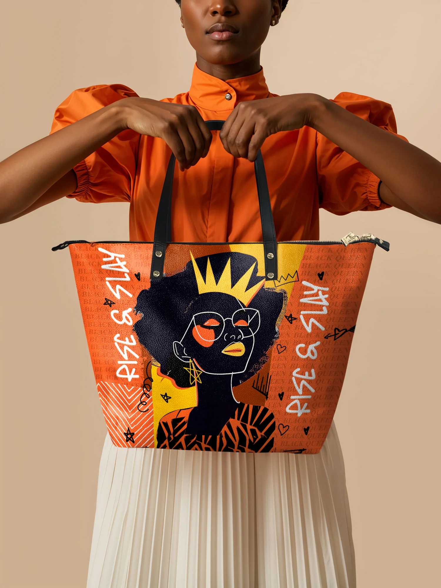 "Aina" Orange Sorbet Leather Tote Bag - Image 2