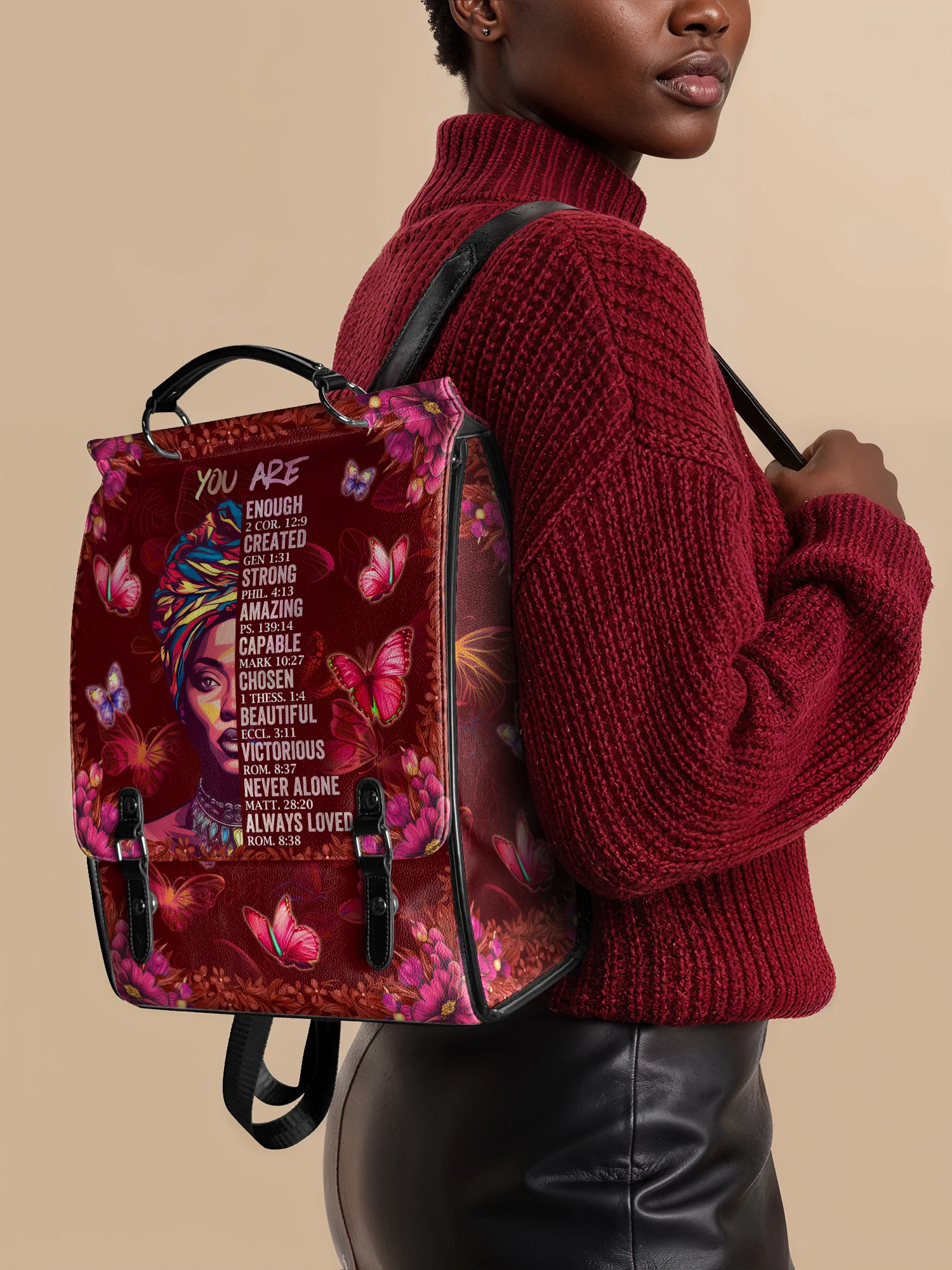 "Imani" Pomegranate Red Leather Backpack - Image 2