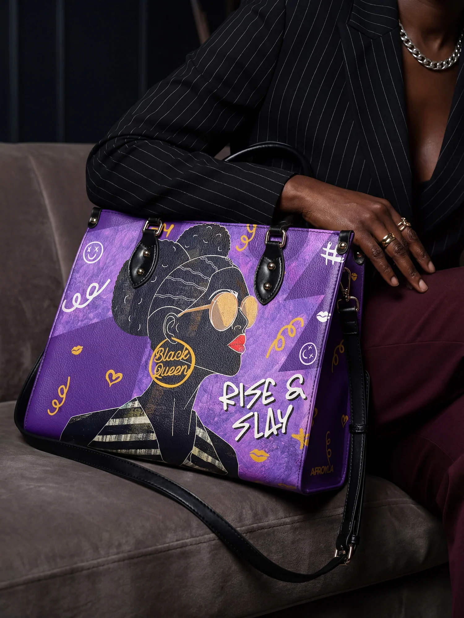 "Sanaa" Purple Crayon Leather Handbag - Image 3