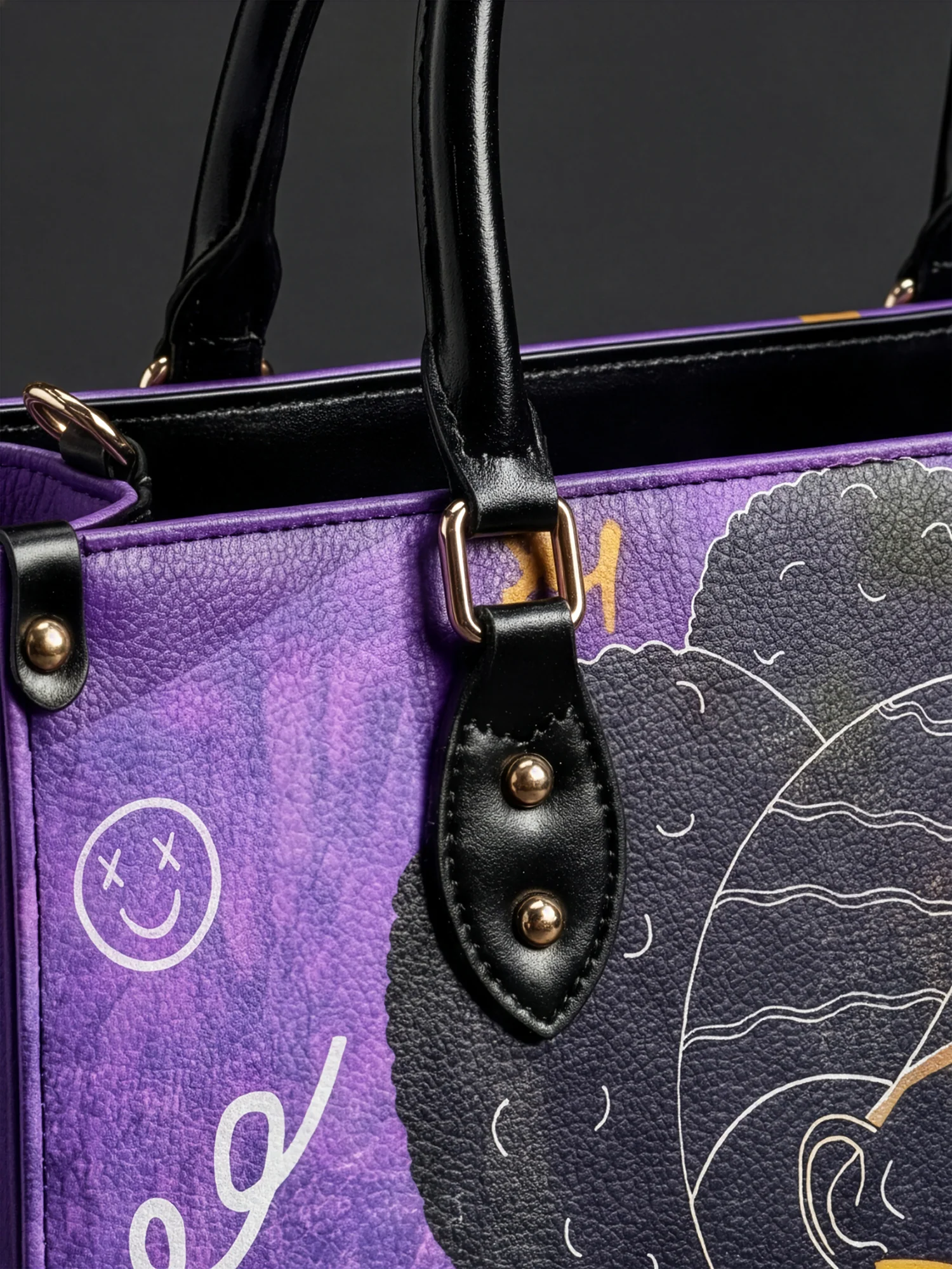 "Sanaa" Purple Crayon Leather Handbag - Image 5