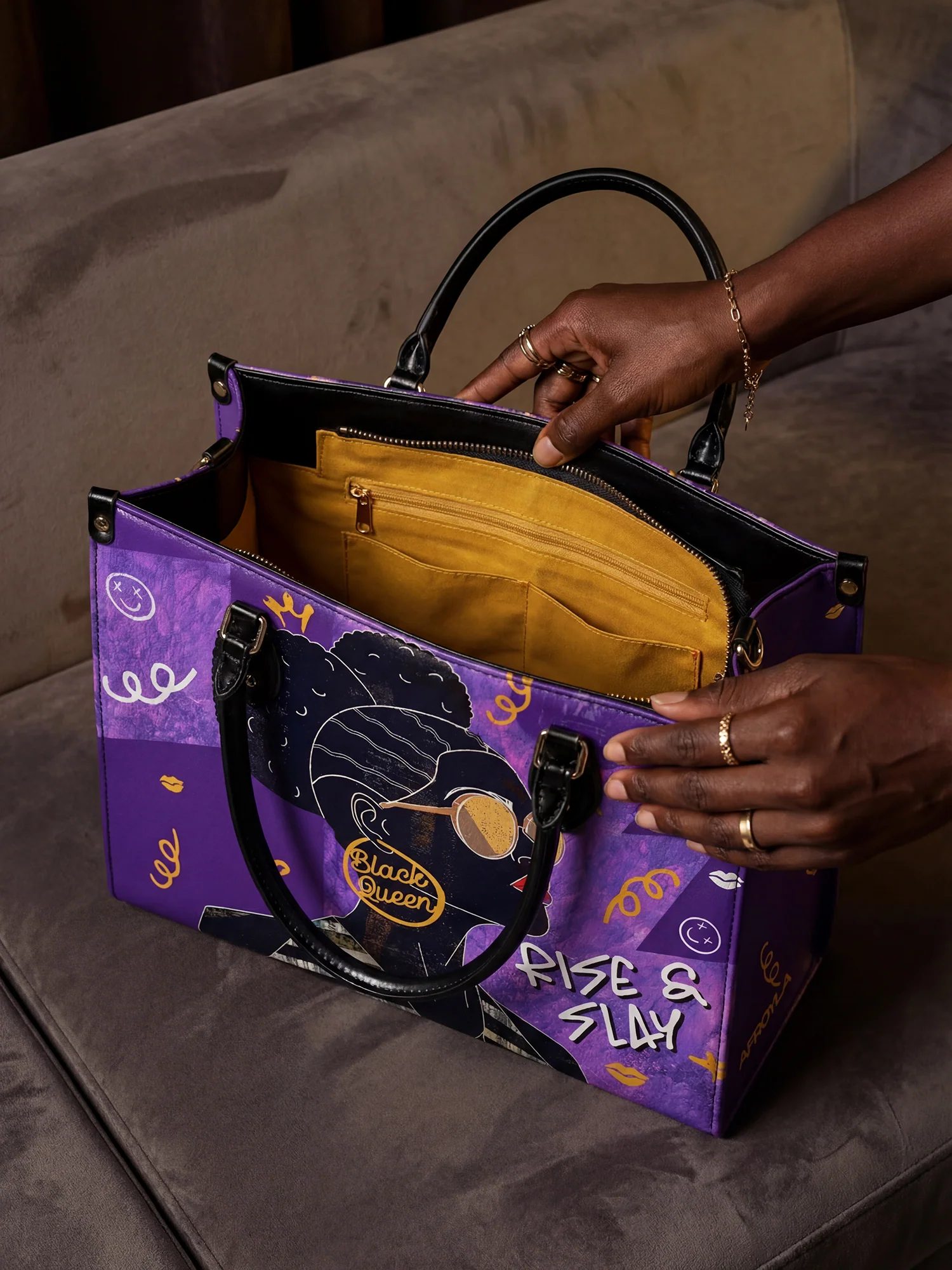 "Sanaa" Purple Crayon Leather Handbag - Image 7
